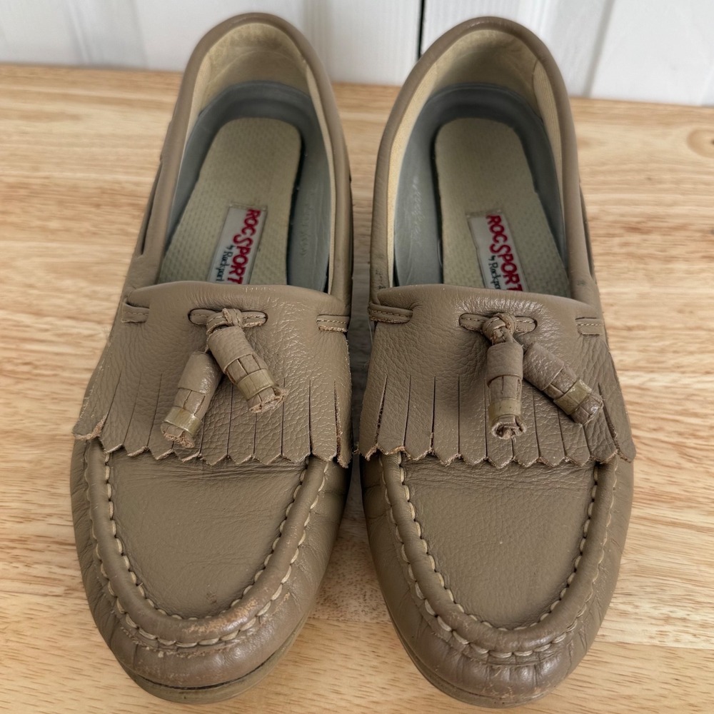Rockport‎ RocSports Loafers 8.5N Tan Leather Tassel Kiltie Preppy Minimalist